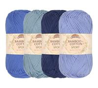 JubileeYarn - Hilo deportivo de algodón de bambú, madeja, 50 g, tonos de azul, 4 madejas
