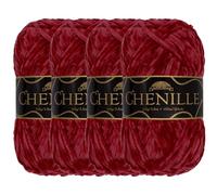 JubileeYarn Ovillo de chenilla, peso peinado, 100 g/madeja, granate, terciopelo rojo vino granate, ovillo para ganchillo y punto, 4 madejas