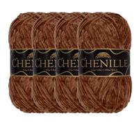 JubileeYarn Ovillo de chenilla, peso peinado, 100 g/madeja, grano de café, terciopelo marrón chocolate, ovillo para ganchillo y punto, 4 madejas