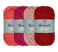 JubileeYarn - Ovillo de hilo esponjoso para platos, nailon peinado, 50 g/madeja, tonos de rojo, 4 madejas