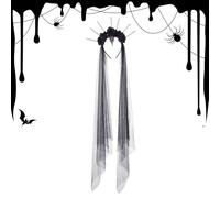 Jubilofex Halloween Black Rose Crowns | Diadema de coronas de rosas negras góticas con velo para niñas - Suministros de disfraces de Halloween, Tadro de flores Day of the Dead para bodas
