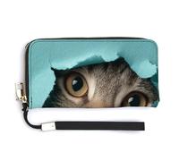 Jubonexis Adorable cartera plegable de piel sintética con diseño de gato mirando desde un agujero, monedero, funda para tarjetas de crédito, almacenamiento de dinero duradero para mujeres y hombres