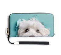 Jubonexis Adorable cartera plegable de piel sintética con diseño de perro mirando desde un agujero, monedero, funda para tarjetas de crédito, almacenamiento de dinero duradero para mujeres y hombres
