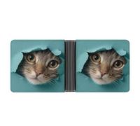 Jubonexis Adorable cartera plegable de piel sintética suave con diseño de gato mirando desde un agujero, monedero, funda para tarjetas de crédito, cartera delgada duradera para hombres y mujeres