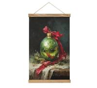 Jubonexis Adorno de Navidad simple con cinta roja, lienzo, marco de madera, colgador de pósteres, kit de arte de pared