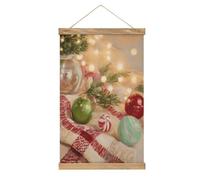 Jubonexis Adornos de Navidad verde y rojo, ramitas de pino, lienzo, marco de madera, colgador de pósteres, kit de arte de pared