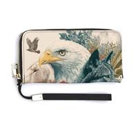 Jubonexis Aesthetic Nature and Wildlife Eagle Wolf Flower PU Leather Clutch Long Bifold Wallet - Monedero para tarjetas de crédito, almacenamiento de dinero duradero para mujeres y hombres