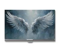 Jubonexis Alas de ángel que brillan en invierno ligero titular de tarjetas de visita, bolsillo delgado de metal para mujeres y hombres