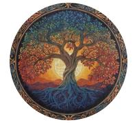 Jubonexis Alfombra redonda grande con diseño de árbol de la vida, diseño de amanecer, moderno, antideslizante, 90 cm