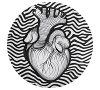 Jubonexis Alfombra redonda grande con diseño de corazón humano en blanco y negro