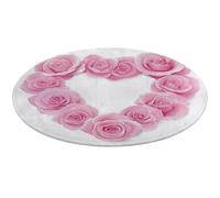 Jubonexis Alfombra redonda grande con diseño de corona de corazones y rosas de San Valentín, color pastel, moderna, antideslizante, 90 cm