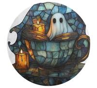 Jubonexis Alfombra redonda grande con diseño de fantasmas de cristal de colores que lee en taza de té, alfombra moderna antideslizante circular de 90 cm