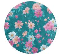 Jubonexis Alfombra redonda grande con diseño de flores y margaritas en colores pastel, verde azulado y rosa, alfombra circular antideslizante de 36 pulgadas (90 cm)
