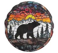 Jubonexis Alfombra redonda grande con diseño de oso de vidrieras que camina sobre madera, alfombra circular antideslizante de 90 cm
