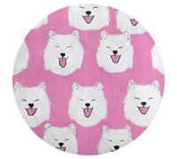 Jubonexis Alfombra redonda grande con diseño de perro blanco sonriendo en rosa, alfombra moderna antideslizante circular de 90 cm