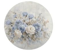 Jubonexis Alfombra redonda grande con diseño de ramo de rosas azules y blancas, moderna, antideslizante, 90 cm