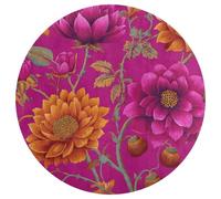 Jubonexis Alfombra redonda grande con motivos orientales y botánicos, color magenta, naranja, moderna, antideslizante, 90 cm