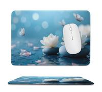 Jubonexis Alfombrilla de mouse con gotas de agua y flores de loto, alfombrilla de mouse para computadora de oficina pequeña para computadora portátil con base de goma antideslizante, alfombrilla de