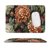 Jubonexis Alfombrilla de mouse para computadora de oficina pequeña con base de goma antideslizante, diseño de peonías naranjas y blancas y hojas verdes