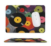 Jubonexis Alfombrilla de mouse retro con discos de vinilo coloridos, alfombrilla de mouse para computadora de oficina pequeña para computadora portátil con base de goma antideslizante, alfombrilla de