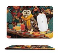 Jubonexis Alfombrilla de ratón con diseño de búho con gafas vintage posadas en un carrito de bar, alfombrilla de mouse para computadora de oficina pequeña para computadora portátil con base de goma