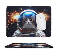 Jubonexis Alfombrilla de ratón con diseño de gato en traje de astronauta, alfombrilla de mouse para computadora de oficina pequeña para computadora portátil con base de goma antideslizante