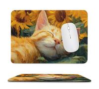 Jubonexis Alfombrilla de ratón con diseño de gato naranja en el campo de girasoles, alfombrilla de mouse para computadora de oficina pequeña para computadora portátil con base de goma antideslizante
