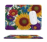 Jubonexis Alfombrilla de ratón con girasoles, amapolas de maíz y libélulas, alfombrilla de mouse para computadora de oficina pequeña para computadora portátil con base de goma antideslizante