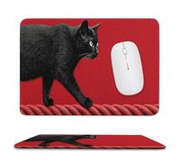 Jubonexis Alfombrilla de ratón de gato negro caminando a lo largo de la cuerda, alfombrilla de mouse para computadora de oficina pequeña para computadora portátil con base de goma antideslizante