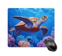 Jubonexis Alfombrilla de ratón de tortuga marina nadando a través de un arrecife de coral, alfombrilla de mouse para computadora de oficina pequeña para computadora portátil con base de goma