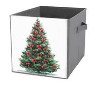 Jubonexis Árbol de Navidad en acuarela con lazos rojos, cubos de almacenamiento, cubos de almacenamiento, plegables, cestas de almacenamiento de tela decorativas, organizadores para el hogar con asas