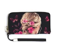 Jubonexis Back of A Blonde Woman - Cartera larga de piel sintética con diseño de flores rosas, monedero, funda para tarjetas de crédito, almacenamiento de dinero duradero para mujeres y hombres