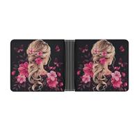 Jubonexis Back of A Blonde Woman - Cartera plegable de piel sintética suave, diseño de flores rosas, monedero, funda para tarjetas de crédito, tarjetero duradero, billetera delgada para hombres y