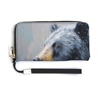 Jubonexis Bear Holding A Cup of Coffee - Cartera de piel sintética larga y plegable, monedero, funda para tarjetas de crédito, almacenamiento de dinero duradero para mujeres y hombres