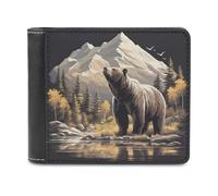 Jubonexis Bear in Front of Mountain - Cartera plegable de piel sintética suave, monedero, funda para tarjetas de crédito, tarjetero duradero, billetera delgada para hombres y mujeres, almacenamiento