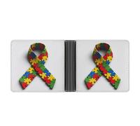 Jubonexis Billetera plegable de piel sintética suave con cinta de concienciación sobre el autismo, color rojo, amarillo y verde, monedero, funda para tarjetas de crédito, tarjetero duradero, billetera