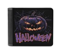 Jubonexis Billetera plegable de piel sintética suave con diseño de calabaza, telaraña de calabaza, espeluznante, para Halloween, monedero, tarjeta de crédito, tarjetero duradero, billetera delgada