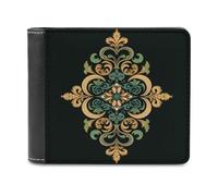 Jubonexis Billetera plegable de piel sintética suave con patrones intrincados, color verde y morado, monedero para tarjetas de crédito, tarjetero duradero, billetera delgada para hombres y mujeres