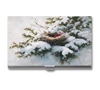 Jubonexis Bird's Nest in The Evergreen Tree - Tarjetero delgado de metal para tarjetas de visita para mujeres y hombres