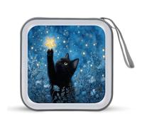 Jubonexis Black Cat Holding A Glowing Golden Star - Estuche de almacenamiento portátil para CD y DVD, para coche, hogar, viajes