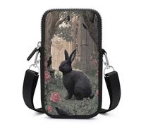 Jubonexis Black Rabbit in The Rose Garden - Bolsa cruzada para teléfono móvil con correa ajustable