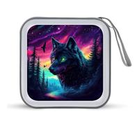 Jubonexis Black Wolf Colorful Forest - Estuche portátil para CD y DVD, para coche, hogar, viajes