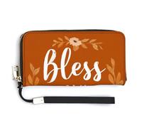 Jubonexis Bless Our Home on Orange - Cartera de piel sintética larga y plegable, monedero, funda para tarjetas de crédito, almacenamiento de dinero duradero para mujeres y hombres