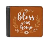 Jubonexis Bless Our Home on Orange - Cartera plegable de piel sintética suave, monedero, funda para tarjetas de crédito, tarjetero duradero, billetera delgada para hombres y mujeres, almacenamiento de