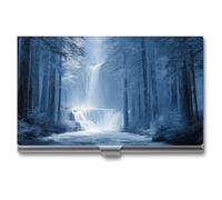 Jubonexis Blue Waterfall in The Forest - Tarjetero delgado de metal para tarjetas de visita para mujeres y hombres