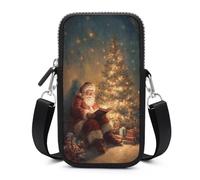 Jubonexis Bolsa cruzada para teléfono móvil con diseño de Papá Noel Reading by The Christmas Tree con correa ajustable