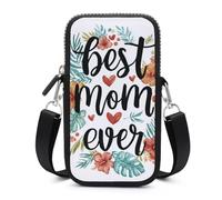 Jubonexis Bolsa cruzada para teléfono móvil con texto en inglés "Best Mom Ever with Tropical Flowsers", con correa ajustable, color negro