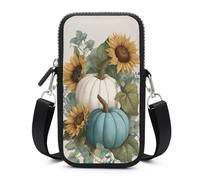 Jubonexis Bolsa cruzada rústica para teléfono móvil, con correa ajustable, diseño de calabazas y girasoles, color blanco, verde azulado y azul