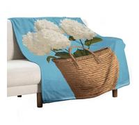 Jubonexis Bolsa de paja con hortensias blancas, manta simple antibolitas, manta acogedora y duradera para dormitorio, sala de estar, sofá, cama, 130 x 150 cm