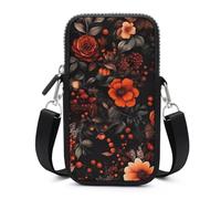 Jubonexis Bolso bandolera para teléfono móvil, diseño victoriano, con diseño de flores, bayas, rojos oscuros, naranjas, con correa ajustable